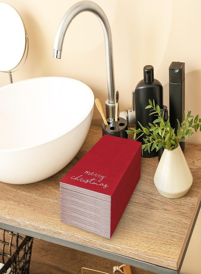 Whaline Merry Christmas Guest Napkins Red Disposable Paper Napkins Xmas Guest Hand Napkin Towel for Winter Party Supplies Bathroom Table Decor, 50Pcs - Image 5